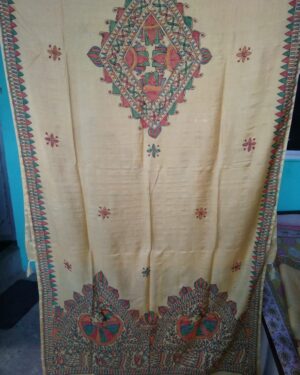 Madhubani painting on Khadi silk dupatta - 03