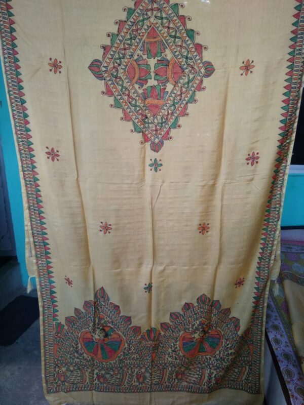 Madhubani painting on Khadi silk dupatta - 03