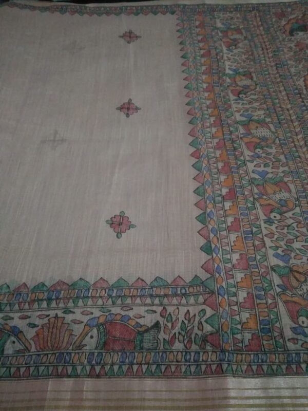 Madhubani painting on Silk Saree