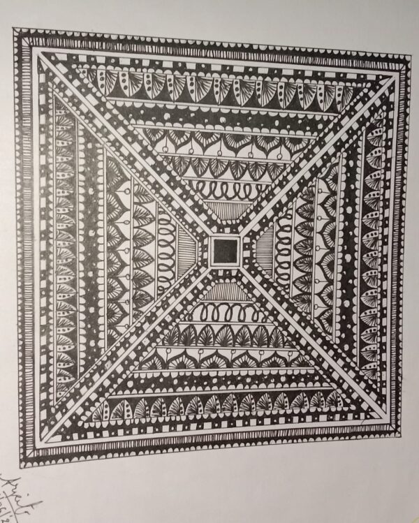 Black and White Square Mandala Art