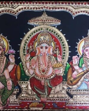 Ganesh Lakshmi and Saraswathi - Tanjore painting - Vennila - 04