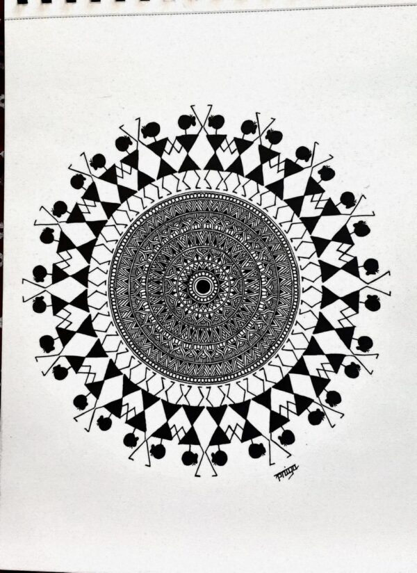 WARLI MANDALA#4-MANDALA ART-(27.5x21cms-A4 paper)