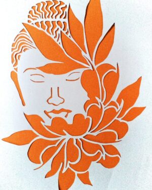 Buddha in Orange Sanjhi art Abhay Mastram 06