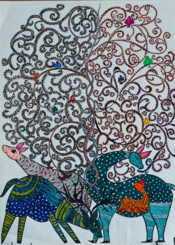 Family of Deer - Gond painting - Shikha Trivedi - 01