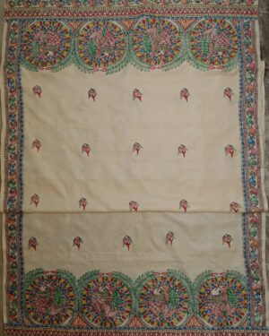 Handpainted Tussar Silk Dupatta - Madhubani painting - Soni Jha - 01