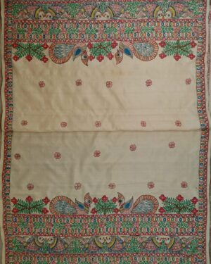 Handpainted Tussar Silk Dupatta - Madhubani painting - Soni Jha - 02