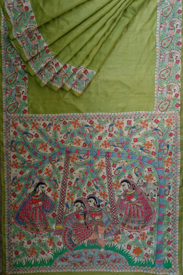 Pure Tussar Silk " Radha Krishna on Jhula"