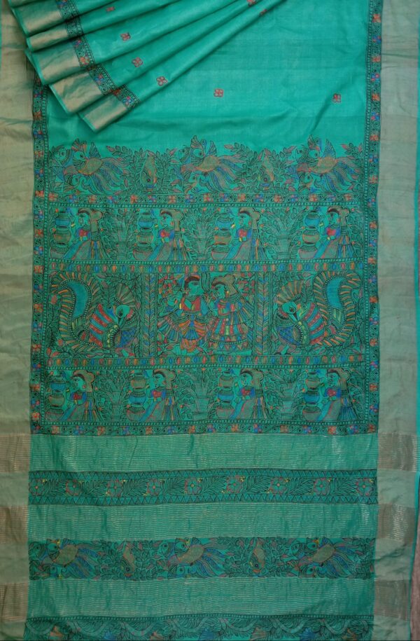 Hand painted Pure Tussar Silk Saree with Jari Border