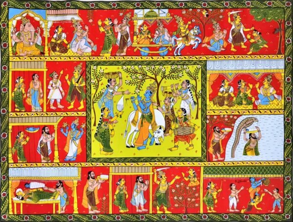 Krishna Leela Cheriyal Scroll Painting Rakesh 07