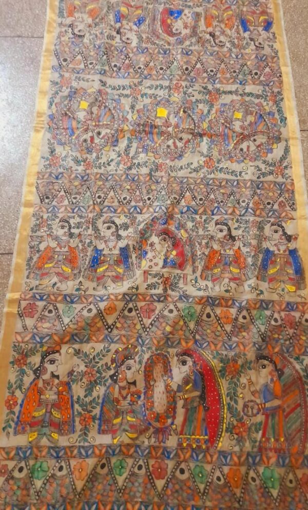 Madhubani Art on Silk Dupatta - Dolly Thakur - 02