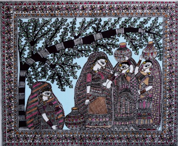 village life - Madhubani painting - Indu Mishra - 04