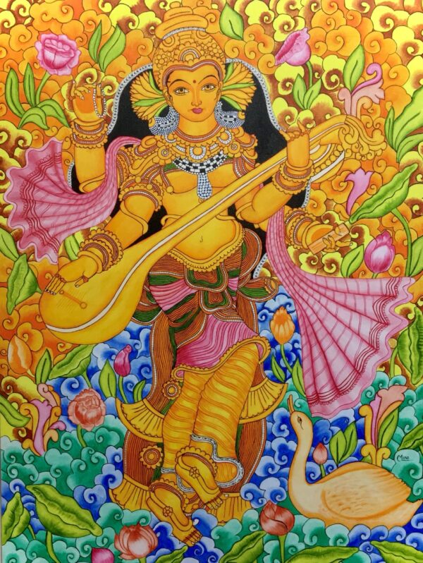 Goddess Saraswati - Kerala Mural - Mini Rastogi - 11