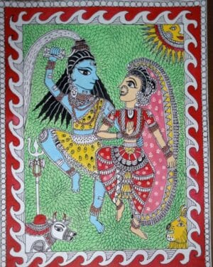 Shiv Parvati dancing - Madhubani painting - Santosh - 06