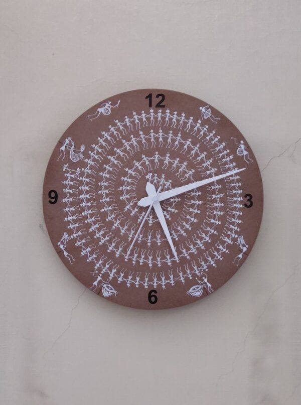 Tarpa Clock - Warli painting - Seema - 05