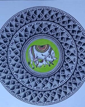 3D Cow with Calf Mandala painting - Snehlata - 18