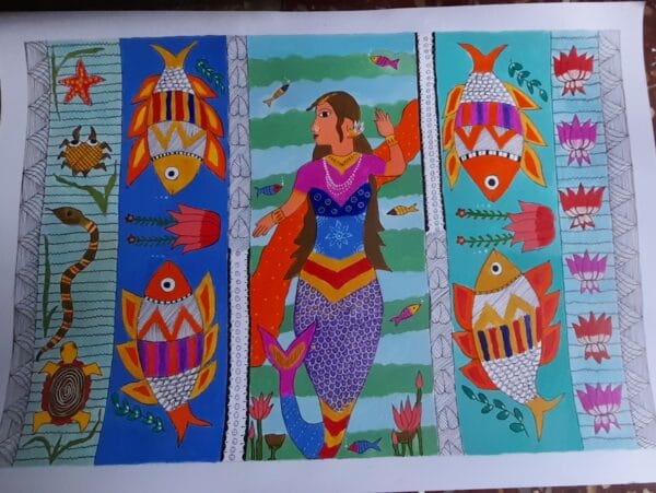 Sea world madhubani painting