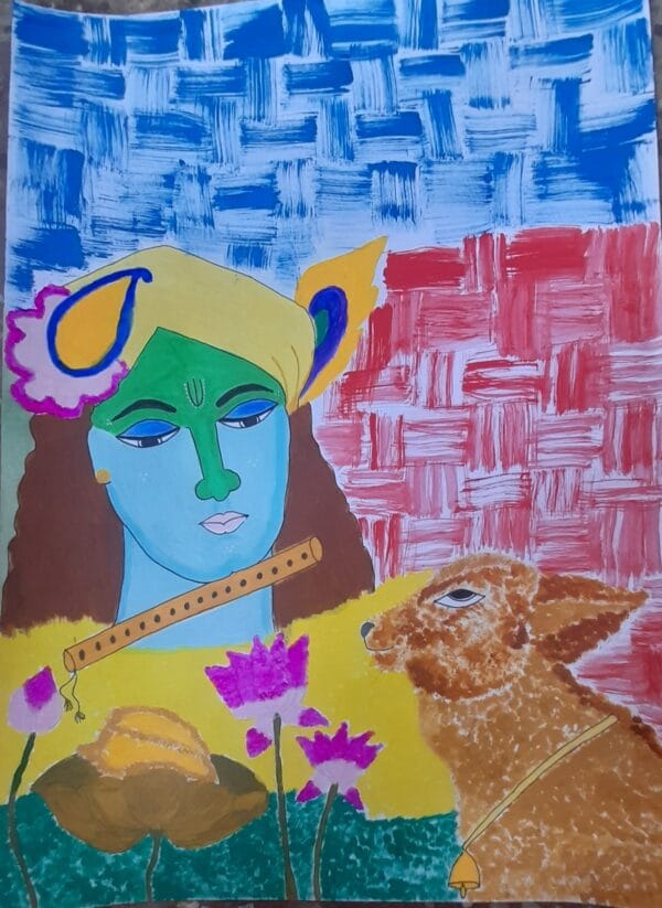 Lord Krishna with cow abstract painting