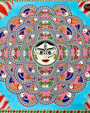 Devi with class of fishes - Madhubani painting - Jaya Tiwari - 01