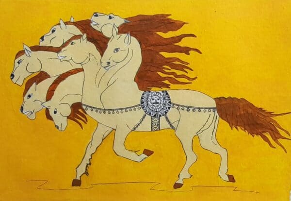 The seven headed horse Uchchaihshravas painting