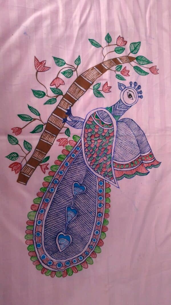 Fine Feather Peacock - Madhubani painting - Vartika Das