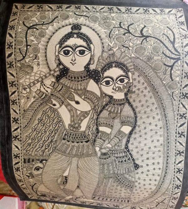 Radha Krishna - Madhubani painting - Urmila Devi