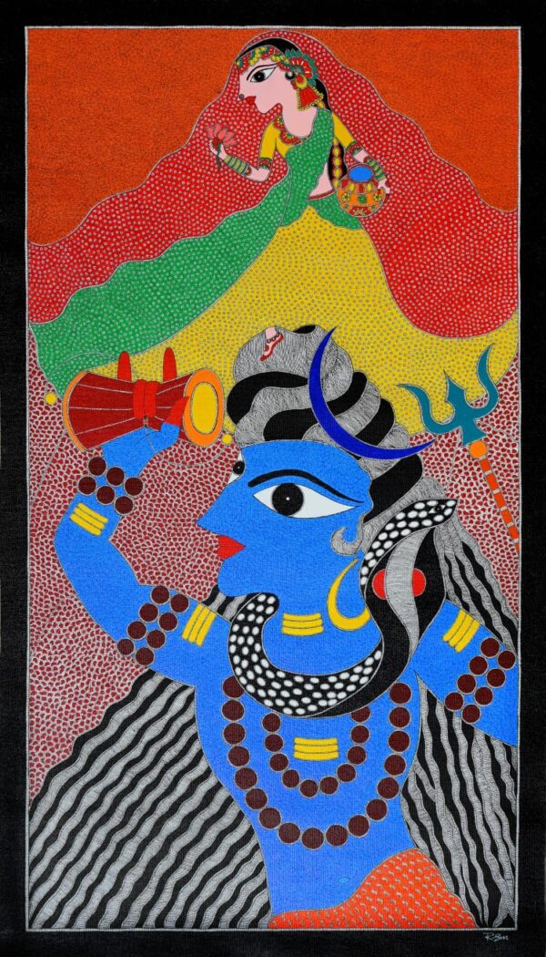 Shiva with Ganga - Madhubani painting - Renu Singh