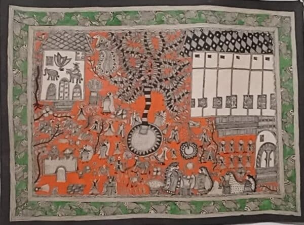 Village Scene - Madhubani painting - Urmila Devi