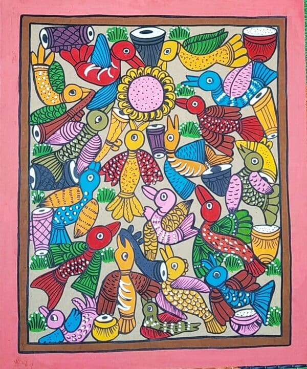 Bird Marriage #9 - Patua painting (3ft x 1ft)