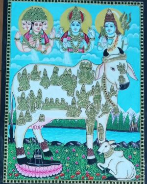 Gomatha Tanjore Painting 18 x 24