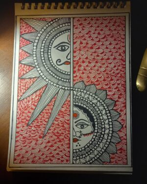 Sun moon Amalgamation - Madhubani painting - Smriti Srivastava - 01