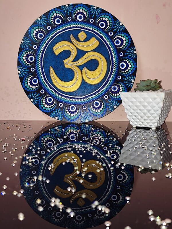 Om with Blue Evil Eye Dot Mandala