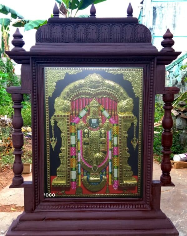 Lord Venkatachalapathy 3D Emobossed Tanjore Painting 24 x 36 with Mandapam Frame