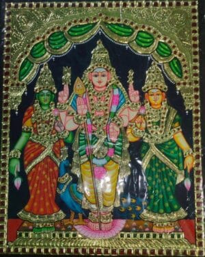 Murgan with Valli Daivanai Tanjore Painting 24 x 30