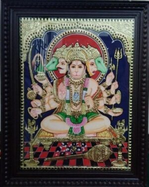 Panchamuki Hanuman Tanjore Painting 24 x 30 with Frame