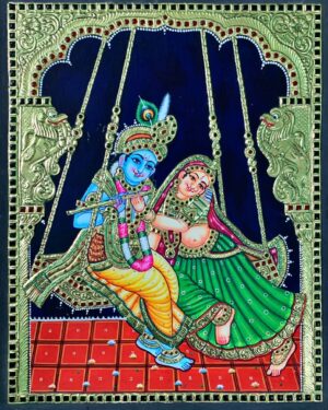 Radha Krishna on Swing 1 Tanjore Painting 15 x 20