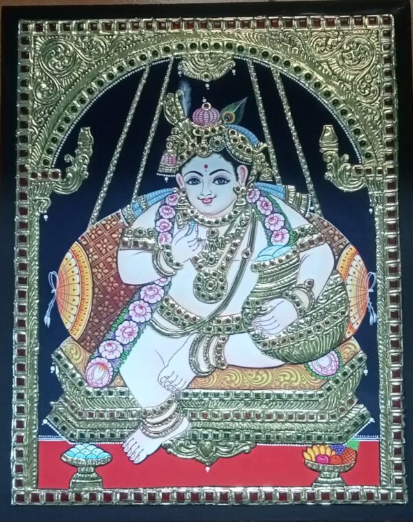 Unjal Krishna Tanjore Painting 12 x 15