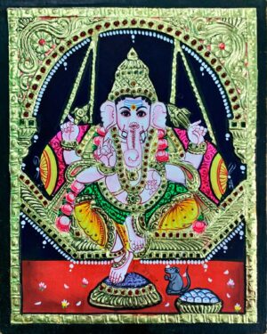 Unjal Vinaygar Tanjore Painting 12 x 15