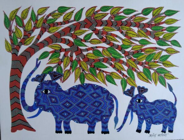 Elephants - Bhil painting - Anand Bariya - 01