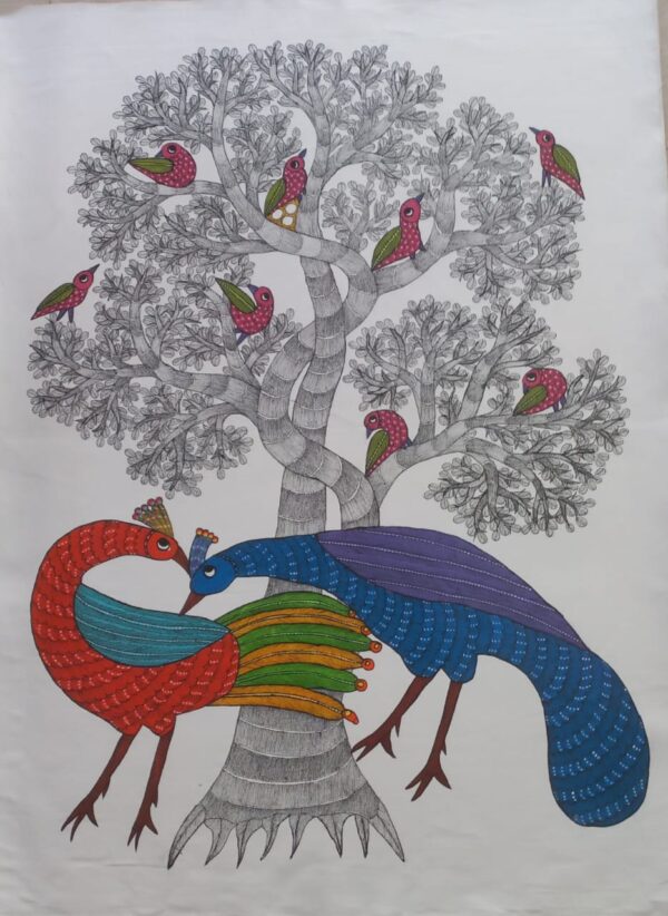 Peacock Family - Gond Painting - Aman Tekam - 02