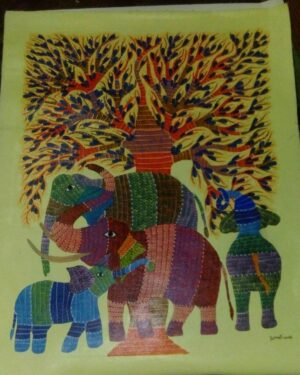 Elephants - Gond Painting - Basanti Maravi - 01