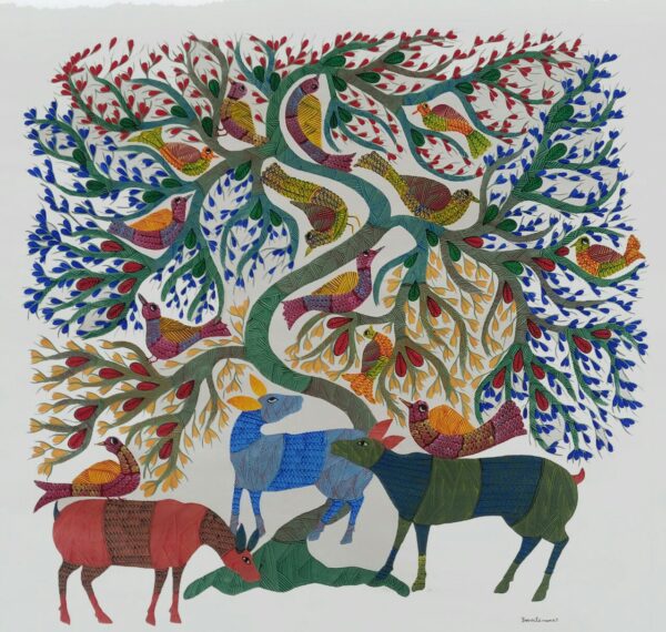 Deer and Birds - Gond Painting - Basanti Maravi - 06