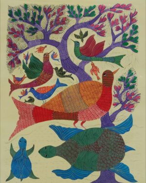 Birds and Turtle - Gond Painting - Basanti Maravi - 08