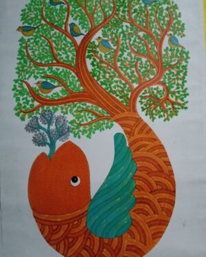 Fish and Tree - Gond Painting - Manisha - 05