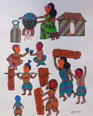 Village Life - Gond Painting - Sandeep Kumar - 01