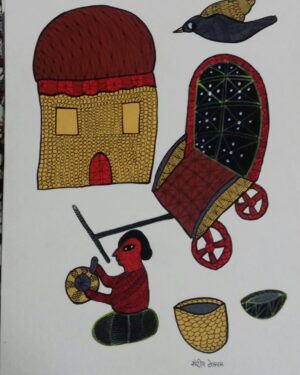 Village Lady - Gond Painting - Sandeep Kumar - 08