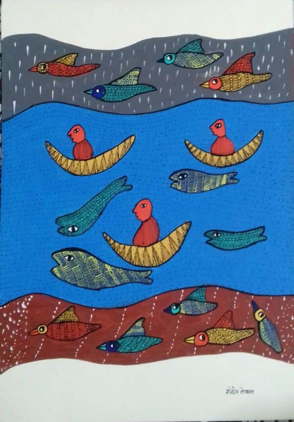 Boat Ride - Gond Painting - Sandeep Kumar - 09