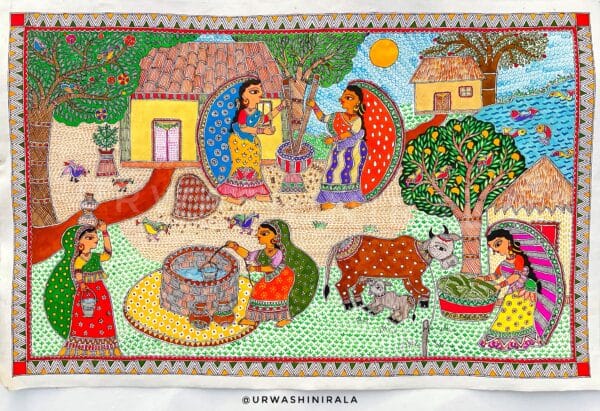 Grahmin Scene - Madhubani painting - Uravashi Nirala - 08