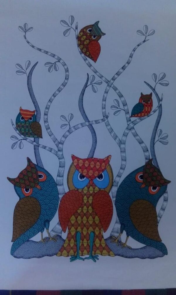 Owls - Gond Painting - Raju - 03