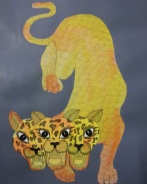 Three faced Tiger - Gond Painting - Raju - 05