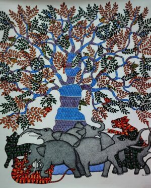 Hunting - Gond Painting - Raju - 09